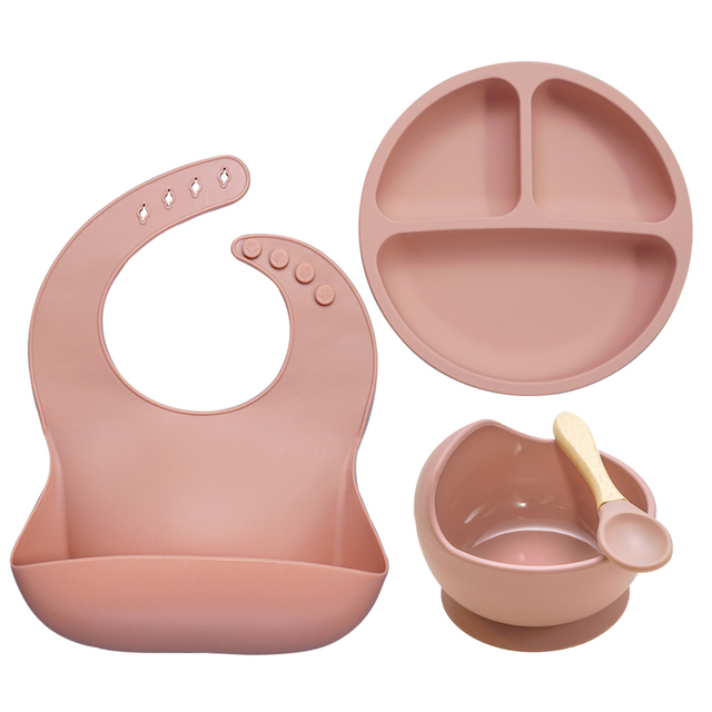 Baby Feeding Bowl Set Silicone Bibs Non-Slip Baby Silicone Tableware BPA Free Silicone Chewable Food Grade Newborn Accessories