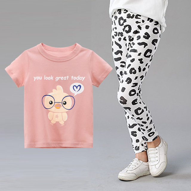 2pcs Kids Clothes Set Summer T-shirt Leggings Little Girl Print T-shirt and Pants Outfits Baby Girl Leggings