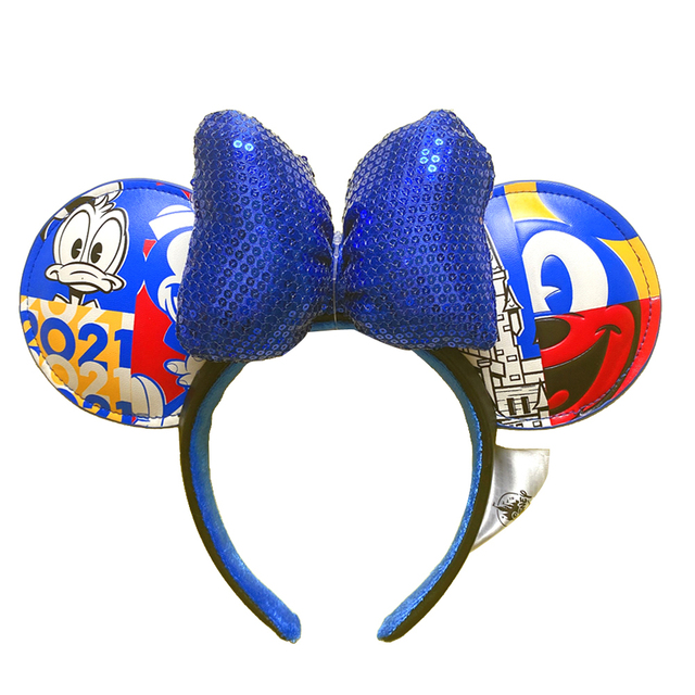 Original Disney Mickey Mouse Earphone Shanghai Disney Big Ears Bows Costume Headband Cosplay Plush Adult/Kids Headband Gift