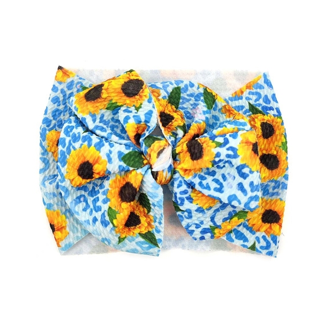 Newborn Baby Girl Big Bowknot Headband Rainbow Sunflower Print Infant Wide Hairband Toddler Turban Knotted Elastic Headwrap