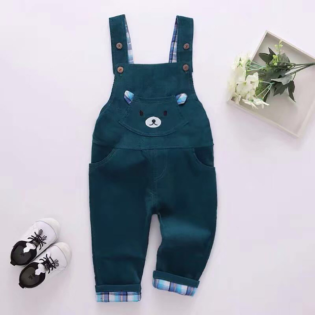 Infant Jeans Little Kids Cartoon Cute Suspenders Tolfield Causal Trousers Spring Autumn Baby Boys Girls Warm Pants 18M-4Y JYF