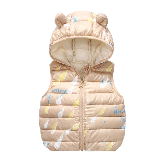 Baby Boy Winter Down Vest Cute Ear Hooded Puffer Vest Cartoon Lightweight Waistcoat Vest For Baby Girls Boys 6M-6Y