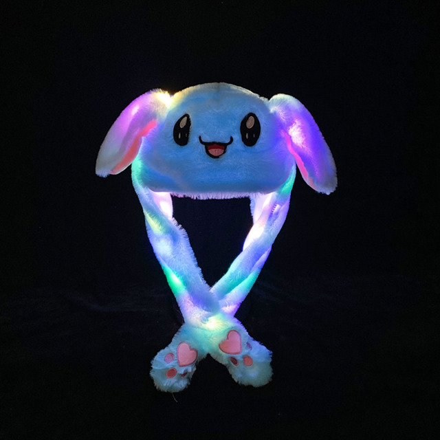 Lovely Luminous/No Light Plush Rabbit Hat Funny Play Toy Up Down Moving Rabbit Ears Air Cushion Toy Hat Girlfriend Kids Gifts 1pc