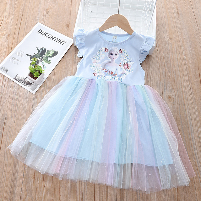 Baby Frozen Elsa Summer Dresses Girls Korean Outfits For Party Newborn Baby Lace Mesh Outfit Toddler Birthday Outfits