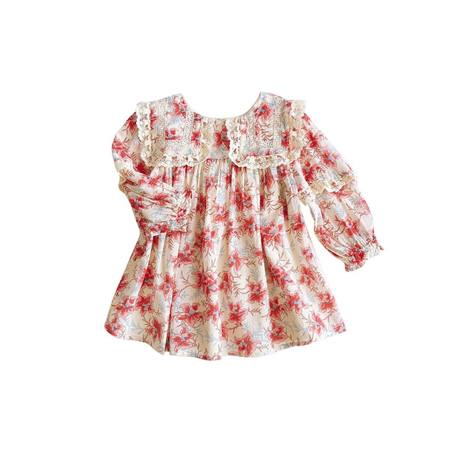 LM2022 Summer Girls Dress Ins European Style Girls Sweet Floral Sleeveless Lapel Lace Suspenders Children Tops Pants Suit