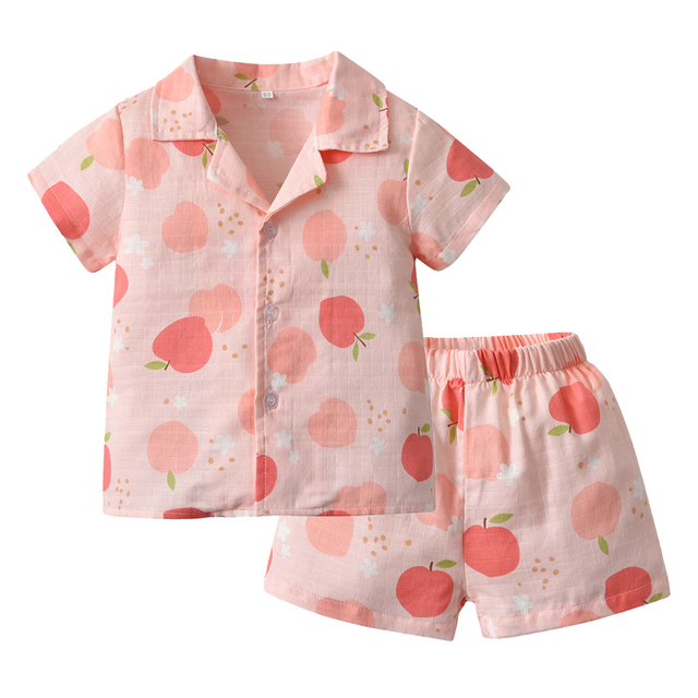 Summer Baby Girls Pajamas Set Strawberry Print Button Baby Pajamas Sets Sleepwear Kids Pajama Sets