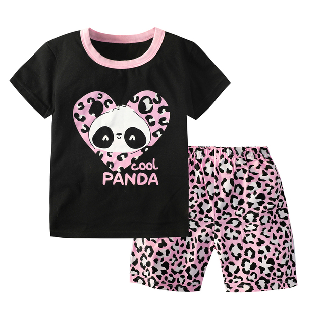 Summer Short Sleeve Cotton Animal Cartoon Dinosaur Unicorn Panda Boys and Girls Clothing Sets Children Pajamas Sets Kids Pajamas