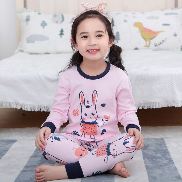 Easter Pyjamas Kids Pajamas Girl Sleepwear Set Cotton Rabbit Top+Pants Pijama Outfit Long Sleeve 2pc Pink Children Night Clothes