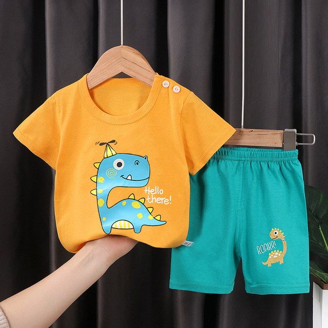 Seieroad Children's Summer Clothes Dinosaur Boys Cartoon T-shirt T-shirt + Pants Kids Clothes Short Sleeve Teenage Clothing Set Tracksuit