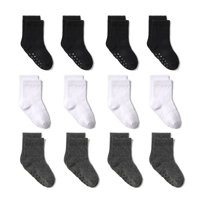 Non-Slip Baby Socks 12 Pairs with Grip for Boys Girls Toddler Infant Kids Anti-Slip Cotton Crew Socks 1-7 Years