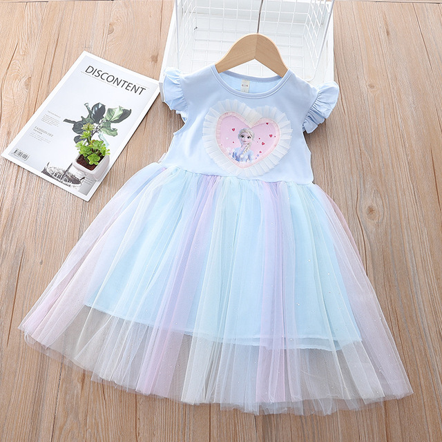 Summer Children's Clothing Frozen Lace Elsa 2 Princess Dresses Birthday Outfits Korean Cute Baby Girls Party Clothes