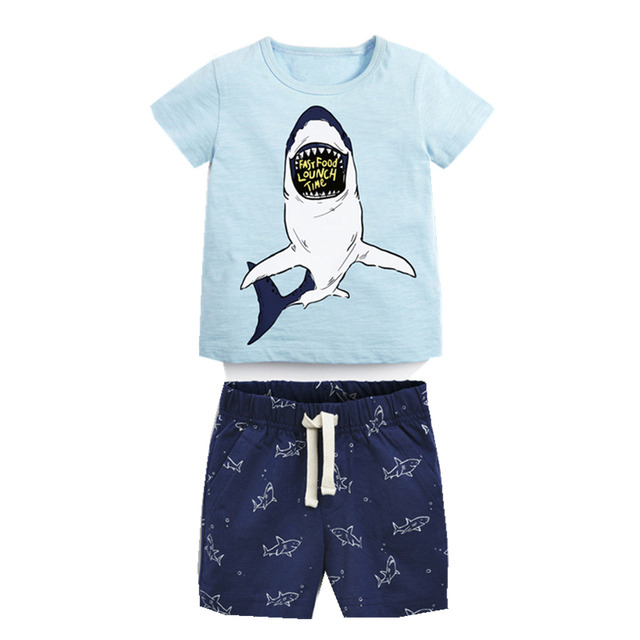 Fashion Clothing Summer Boys Sets Kids Printing T-shirts Cotton Shorts Suits Children Animal Tops Elastic Waist Pants Suit 2-7Y