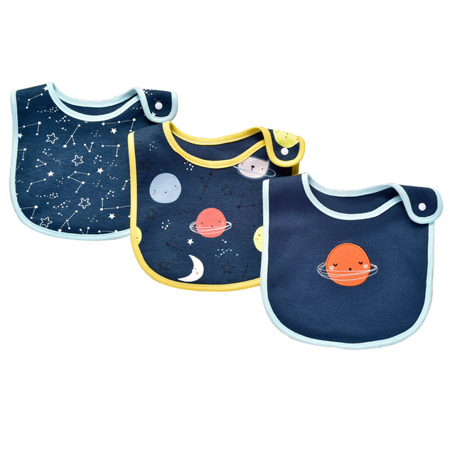 3pcs set cotton cartoon baby bib baby bib print bib snap button saliva towel