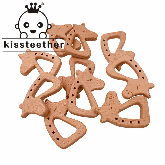 Kisstether 10pcs/lot Food Grade Beech Wood Teething Baby Teether Baby Toys Diy Making Wooden Rings Teething Toy