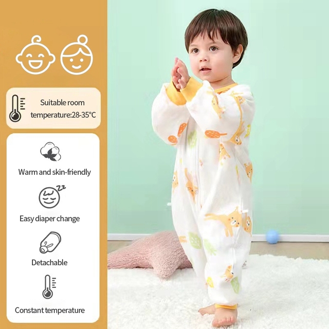 Cartoon Baby Sleeping Bag Kids Pajamas Double Gauze Pure Cotton Long Sleeve Children Zip Sleeping Bag Spring Summer for 1-5Y