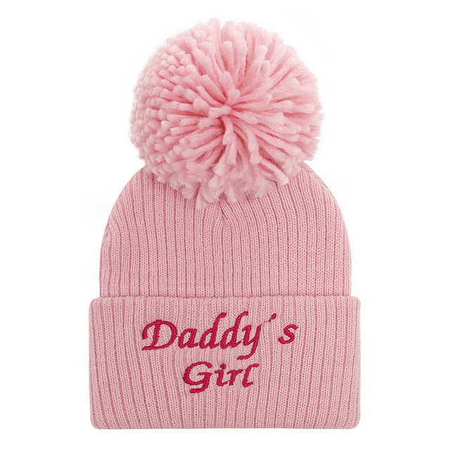 New autumn and winter baby hat embroidered letter hair ball knit hat for children winter hat wool hat