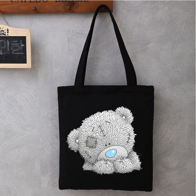 Women Cartoon Anime Bear Shopping Bag Shopper Foldable Reusable Canvas Handbag Harajuku Style Student Bag Canvas Tote Bag Newest