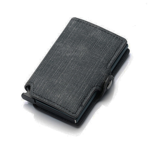 Dual RFID Aluminum Card Holder For Men Vegan Leather Card Wallet Card Holder With Automatic Pop Up