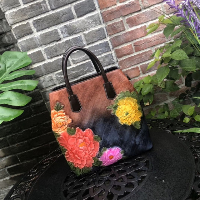 MOTAORA Retro Women Bag Vintage Bucket Shoulder Bags for Women 2022 New Handmade Embossed Leather Handbag Floral Tote Bag Female