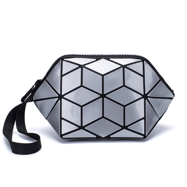 New Geometric Luminous Women Cosmetic Bag Organizer Zipper Makeup Ladies Folding Cosmetic Noctilucent Pouch Travel Make Up Bag