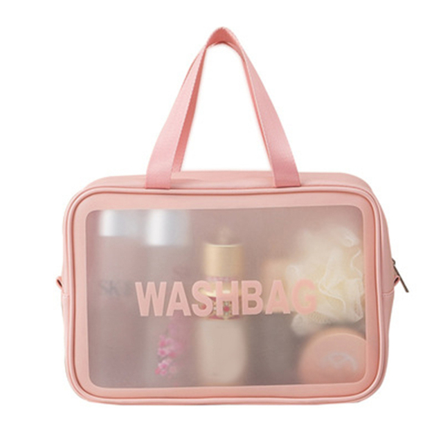 Portable Large Capacity Travel Portable Transparent Wash Bag PU Waterproof Matte Cosmetic Bag Skin Care Product Storage Bag