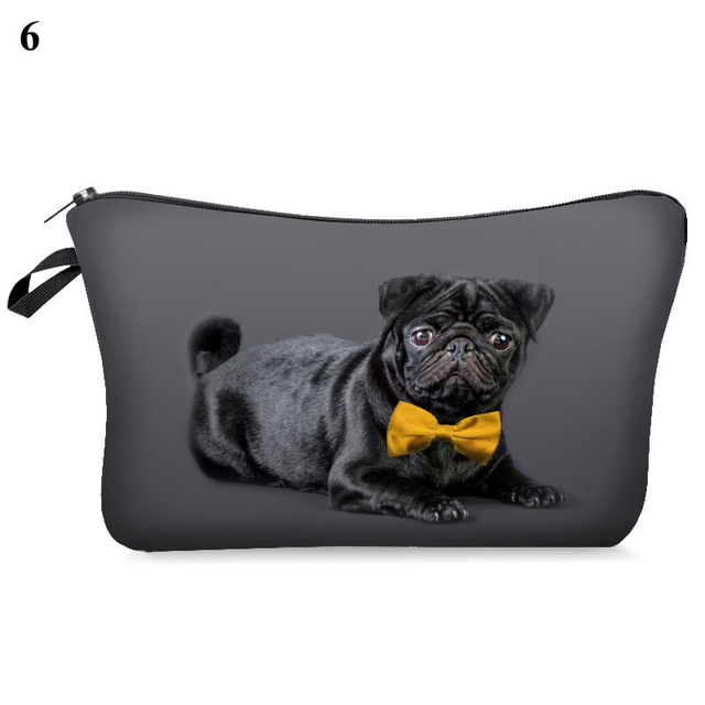 3D Pug Dog Printed Cosmetic Bags Dogs Cute Pattern for Makeup Bag Organizer Necessities Women Travel Woman Small Handbag