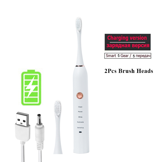 Rechargeable Electric Toothbrush Black White Sonic Oral Hygiene Toothbrush IPX7 Waterproof With Brush Head Replacement Gift