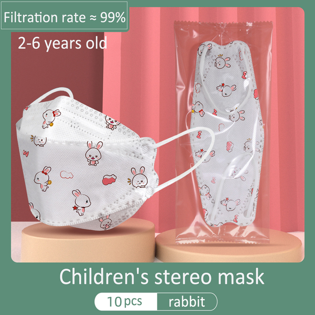 10pcs 4 layers 3D baby mask 2-12 years old boys girls safety protective children fish shape animation printing mask masque enfant