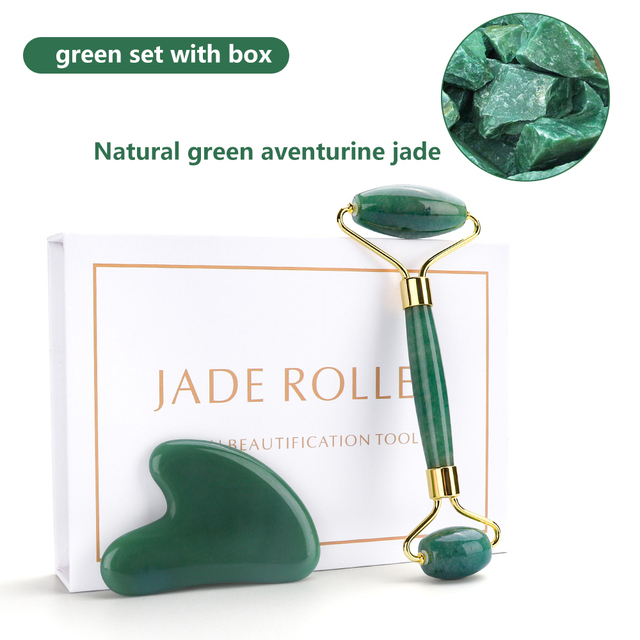 Natural Pink Quartz Jade Roller Gua Sha Set Facial Body Massager Roller Stone Jade Massage Set Face Lifting Beauty Massage Device