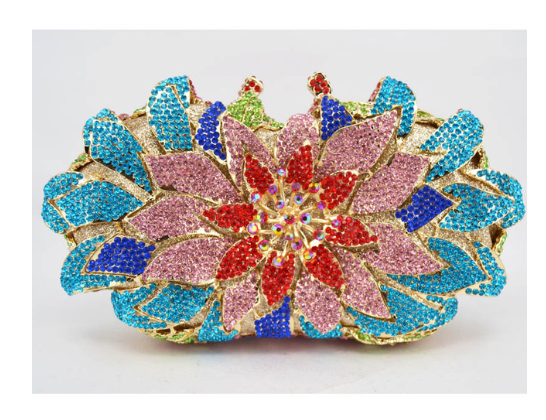 Openwork Crystal Handbags For Women Green Gold Silver Blue Floral Pattern Diamond Bridal Solid Evening Bag