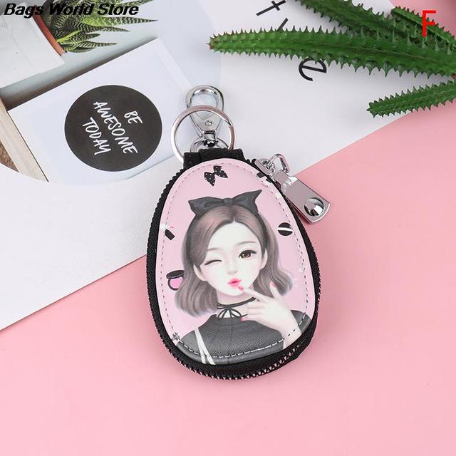 Fashion 1PC Women Key Bag Cartoon Girl Students Leather Key Wallets Key Case Car Key Chains Cover New Lovely Key Holder