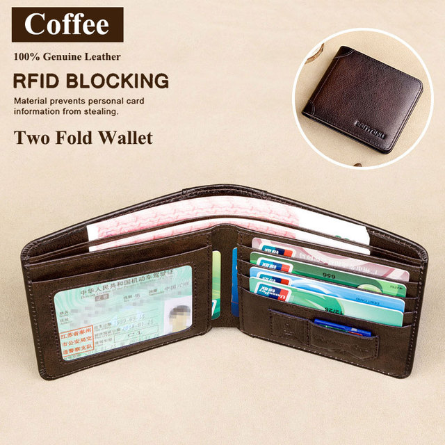 Men's Rfid Blocking Genuine Leather Bifold Wallet Vintage Slim Short Multifunctional Large Capacity Cowhide Wallet Money Clip