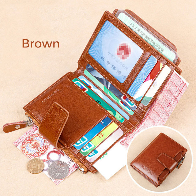 Fashion Women's Genuine Leather Wallet RFID Blocking Short Multifunctional Large Capacity Zipper Coin Purse Money Clip