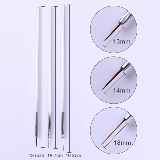 3pcs Nail Art Liner Brush Set Acrylic French Tape Tips Manicure Ultra-thin Line Drawing Pen UV Gel Brushes Painting Tools