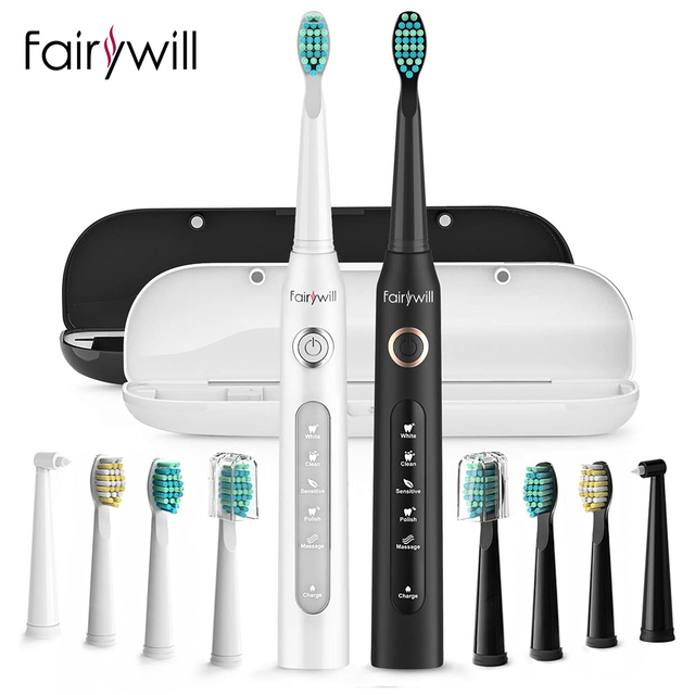 Fairywill FW-507 Sonic Electric Toothbrush 5 Modes USB Charger  Waterproof Electronic Tooth with Brushes Replacement Heads