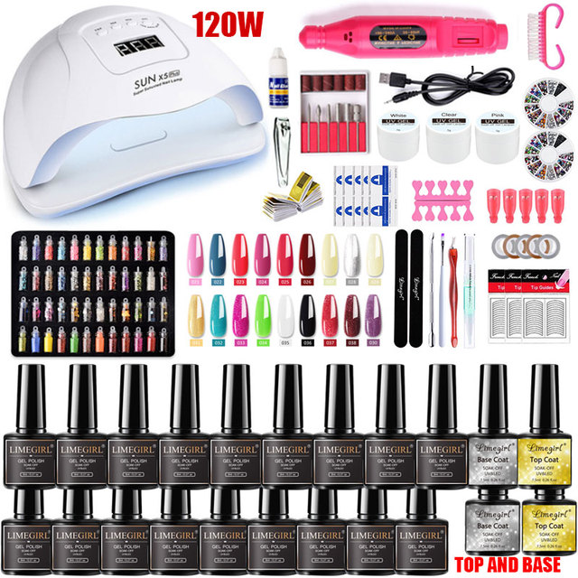 Manicure Kit For Nail Extensions Gel Nail Polish Kit Quick Build Polygels Set 120W/54W LED Nail Lamp Nail Tool Kit