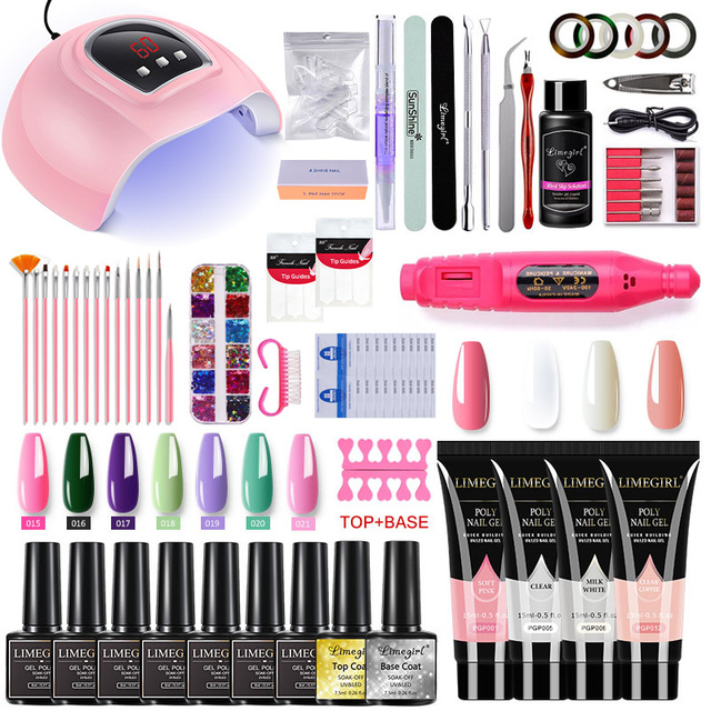 Nail Set With Nail Lamp Nail Dryer Manicure Drill Machine Manicure Set Kit Polygels Nail Gel Polish Set Soak Off Nail Art Tools Kits