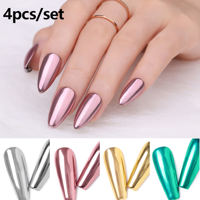 4pcs/set Nail Glitter Powder Silver Iridescent Efffect Sequins Nail Art Foils Nail Art Chrome Pigment Decoration