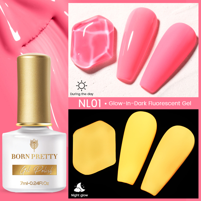 Born Pretty Pink Color Luminous Gel Nail Polish Glow In The Dark Neon Fluorescent Soak Off UV LED Top Coat Semi Permanent Varnish