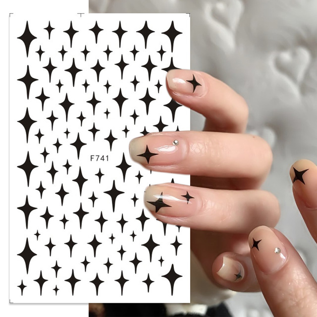 3pcs 3D Nail Stickers Nail Design Black Heart Self-adhesive Slider Letter Nail Art Decorations Stars Decals Manicure Accessories