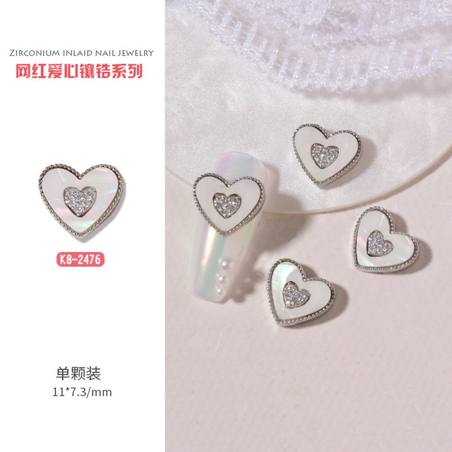 3pcs nail art love zircon color preserved super flash three-dimensional diamond smiley nail accessories love necklace