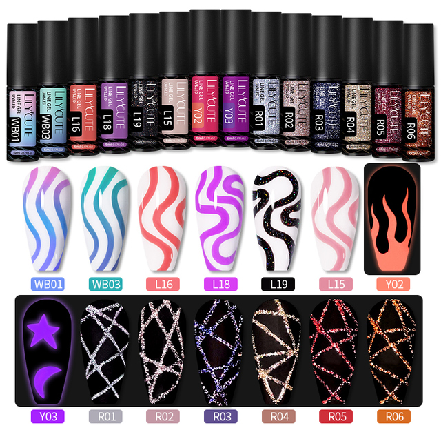 LILYCUTE 14 Colors 5ml Polish Line Gel Kit Nail Art Design UV/LED Nail Polish Drawing Polish DIY Painting Varnish Liner Gel