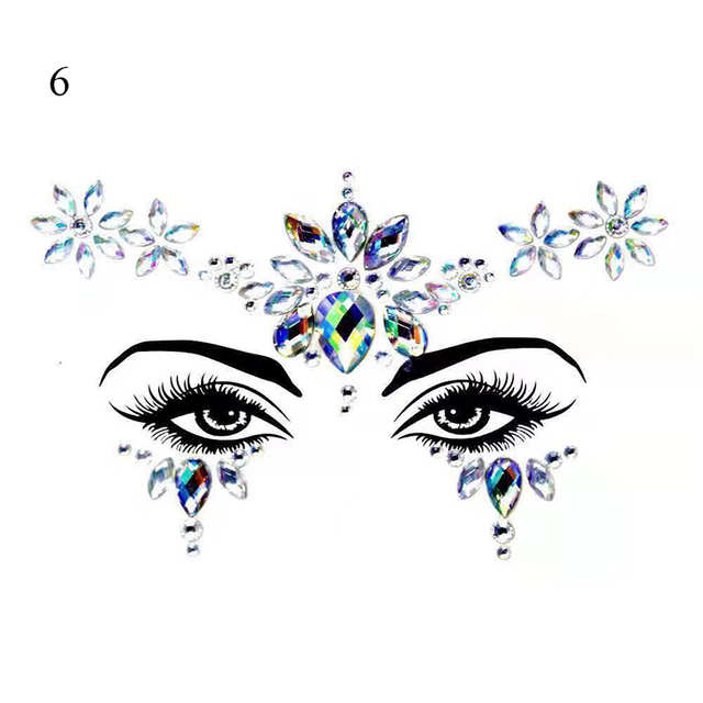 3D Sexy Face Tattoo Stickers Face Decoration Temporary Tattoo Glitter Fake Tattoo Rhinestones for Woman Party Face Jewelry Tattoo