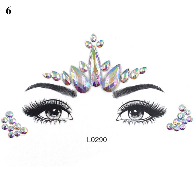 3D Sexy Face Tattoo Sticker Temporary Tattoo Flash Fake Tattoo Rhinestone Lady Party Face Sticker Face Jewelry Decoration