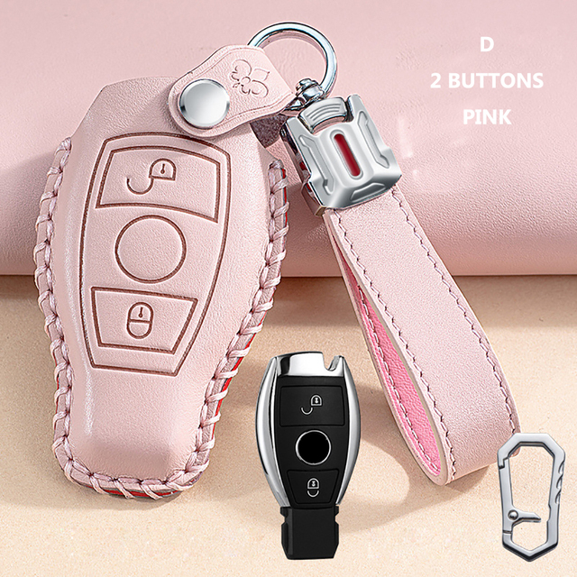 Lady Genuine Cowhide Leather Car Key Case Cover Hot Pressing Protection Shell For Mercedes Benz Hand Made Car Accessories Key Chain