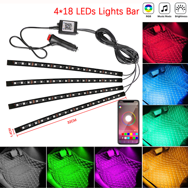 10 in 1 Car Atmosphere Lights USB RGB LED Strip Lights With APP Remote Control Auto Interior Decorative Ambient Dashboard Neon Lamp For Car Accessories