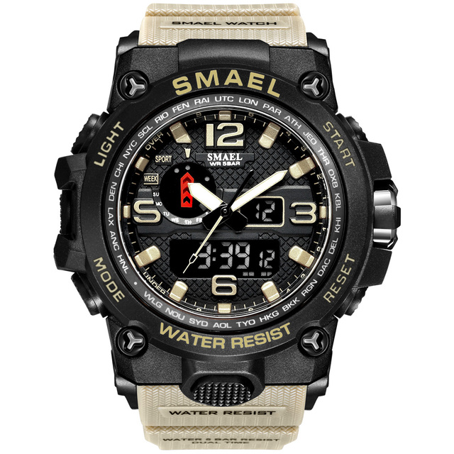 SMAEL 50M Water Resistant Men's Watches Alarm Watch reloj hombre 1545D Dual Screen Military Wristwatch Quartz New Sport Watch for Men