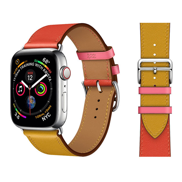 Genuine Leather Loop for Apple Watch Band 45mm 44mm Sports Strap Single Round Band for Apple Watch 42mm 41mm iWatch 7 4 5 6 se 3