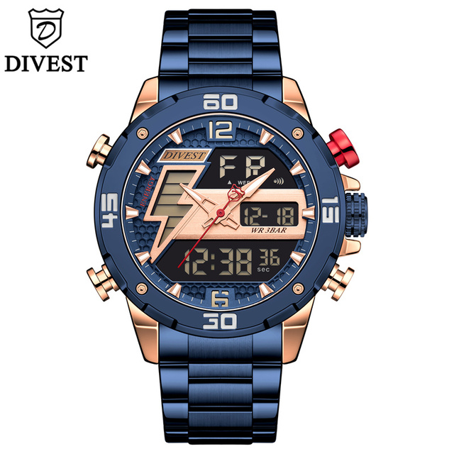 DIVEEST Authentic Gold Watch Men Luxury Brand Analog Quartz Casual Sports Watch Digital Military Chronograph Wrist Watches for Men