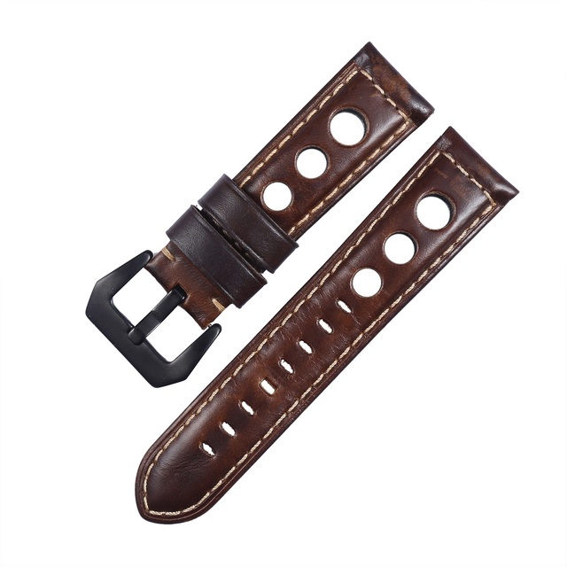 Genuine Leather Watch Strap for Men, Vintage, Brown, 20mm, 22mm, 24mm, 3 Holes, Soft, Breathable